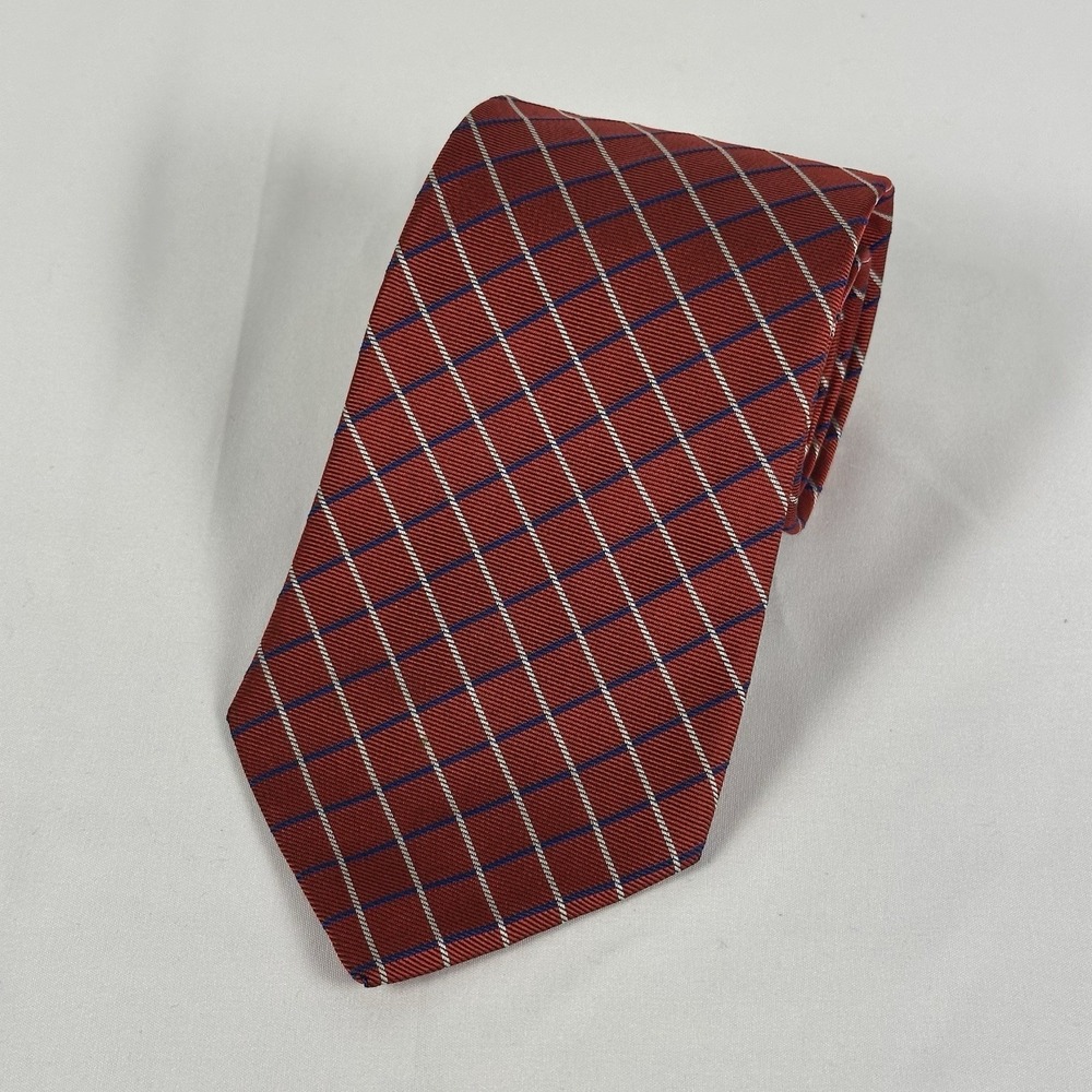 Brooks Brothers Basics Silk Tie Red w/ Navy & White Striped Jacquard Made In USA